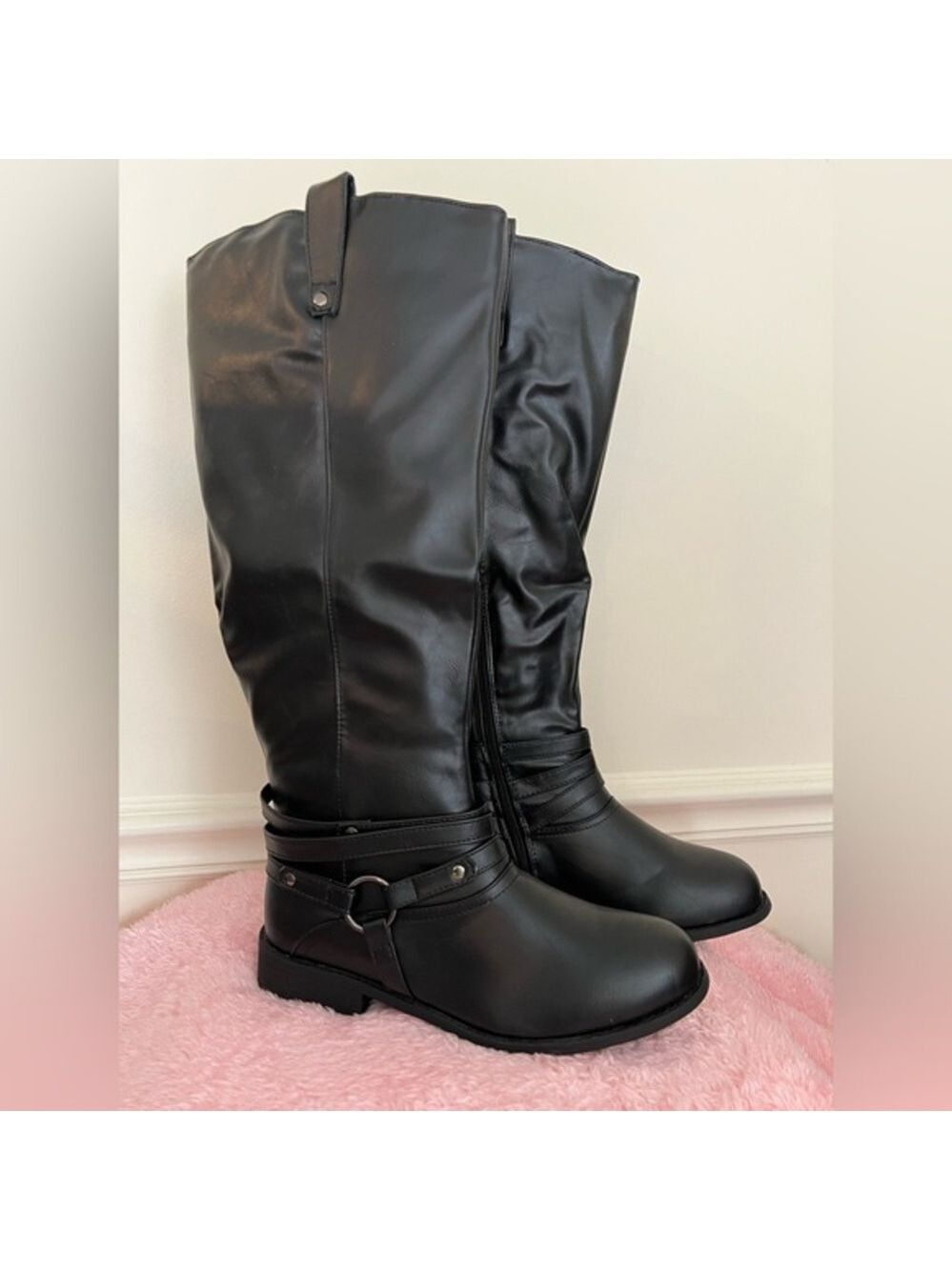 Journee Collection Women's Black Knee-High Boots Wide Leg